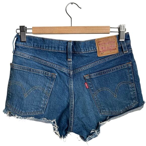 LEVI’S 501 High Rise Cut Off Denim Jean Shorty Shorts SZ 26 Festival Daisy Dukes - Picture 3 of 7